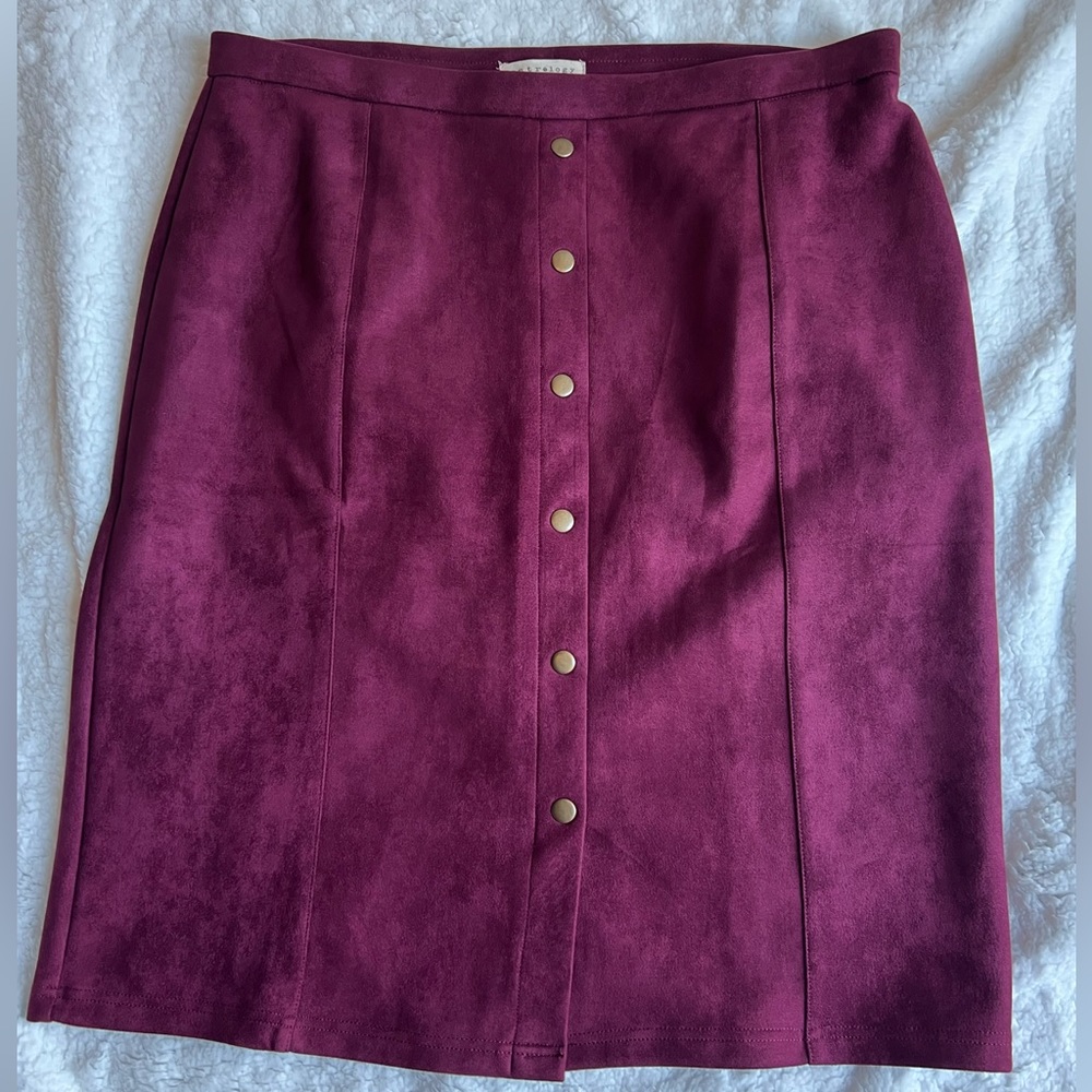 Retrology Size L Burgundy Faux Suede Long Skirt